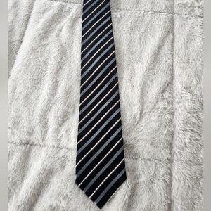 Steel Grey, Black Stripped with Brown and White Necktie 100% Silk Hand Made